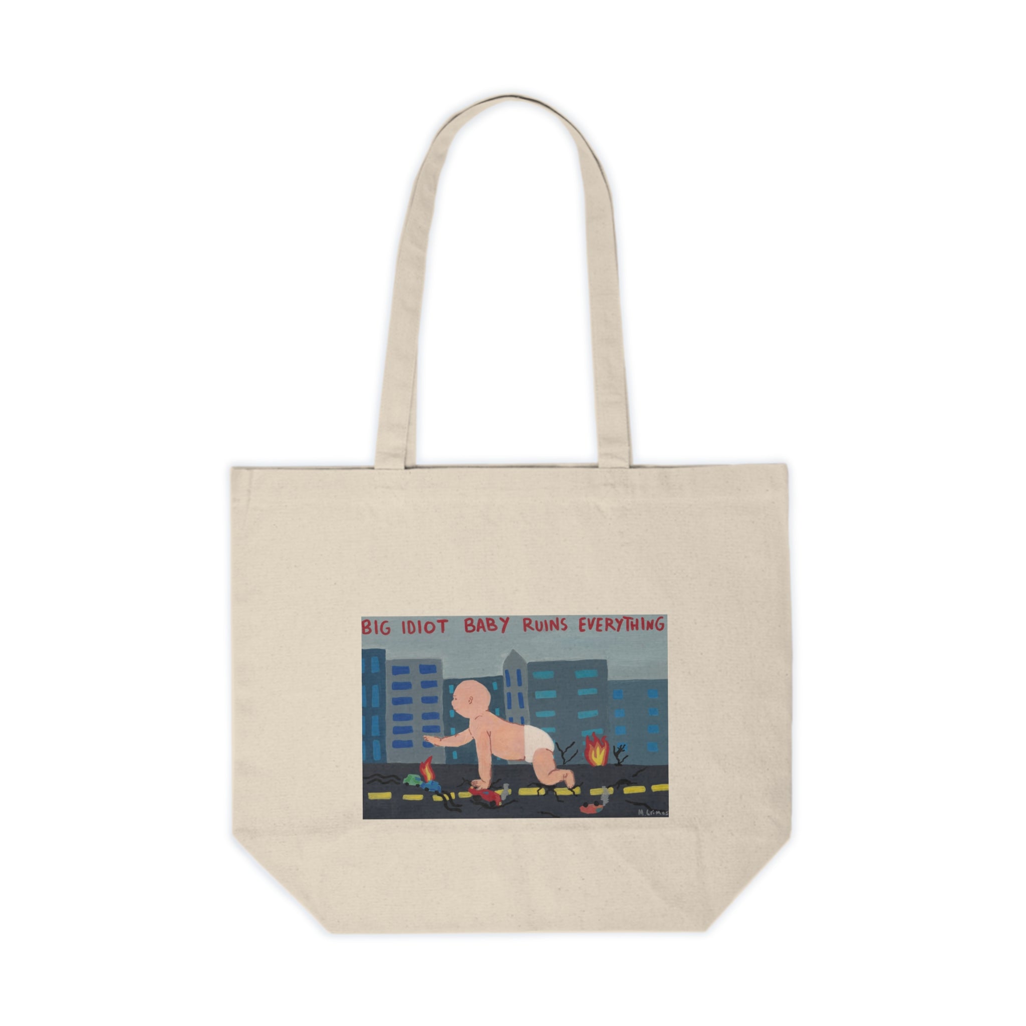 Canvas Tote Bag — 'Big Idiot Baby Ruins Everything' Satirical Urban Illustration